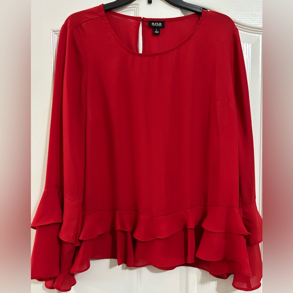 a.n.a Vibrant Red Ruffle Blouse